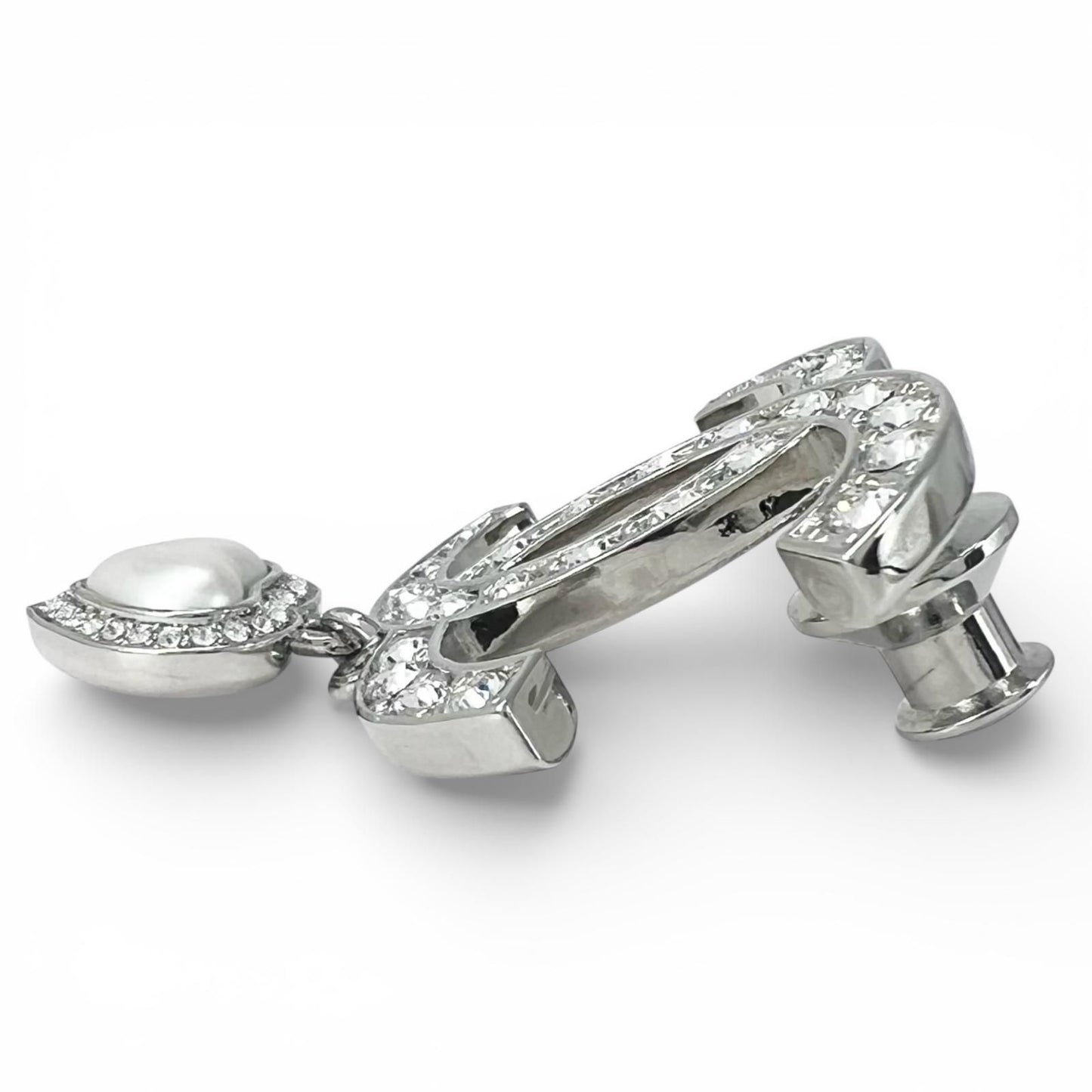 Chanel CC Logo Heart Rhinestone Pin Badge Brooch Silver — view 3