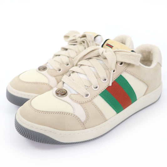 Gucci Leather Web Stripe GG Marmont Vintage Logo Low Cut Sneakers Beige