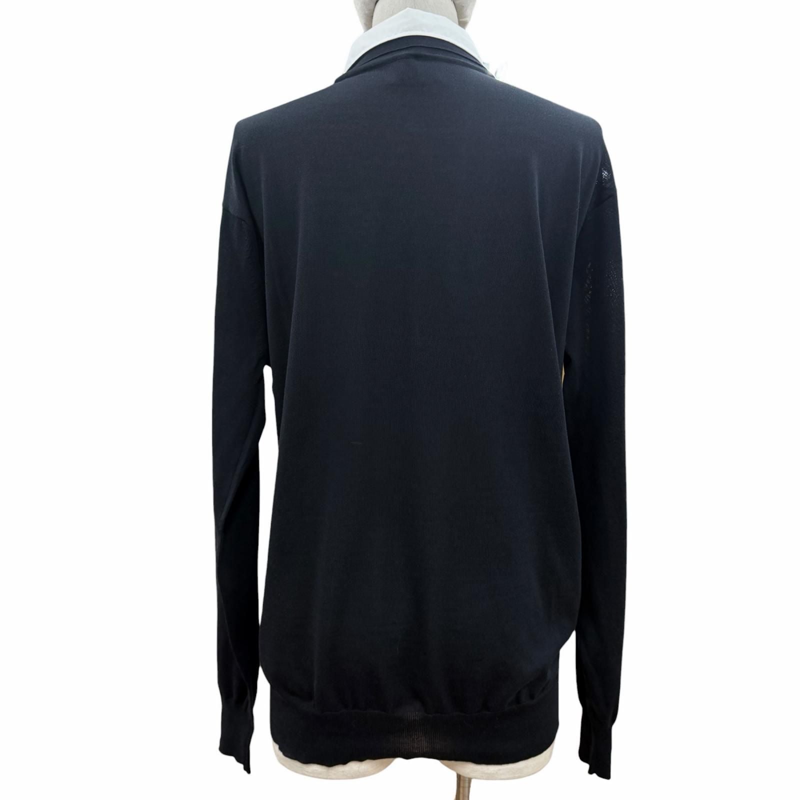 Prada Silk Cotton Collared 2-Way Long Sleeve Polo Shirt Knit Navy White 44 — view 4