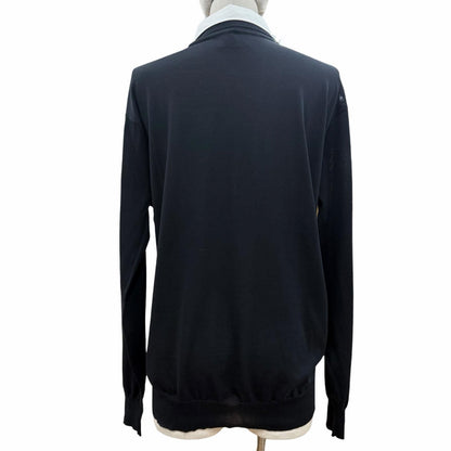Prada Silk Cotton Collared 2-Way Long Sleeve Polo Shirt Knit Navy White 44 — view 4