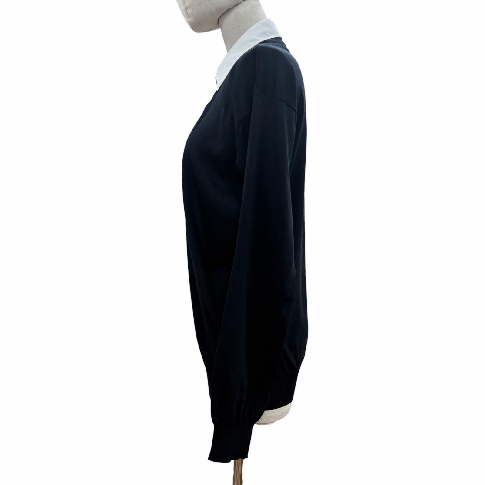 Prada Silk Cotton Collared 2-Way Long Sleeve Polo Shirt Knit Navy White 44 — view 3