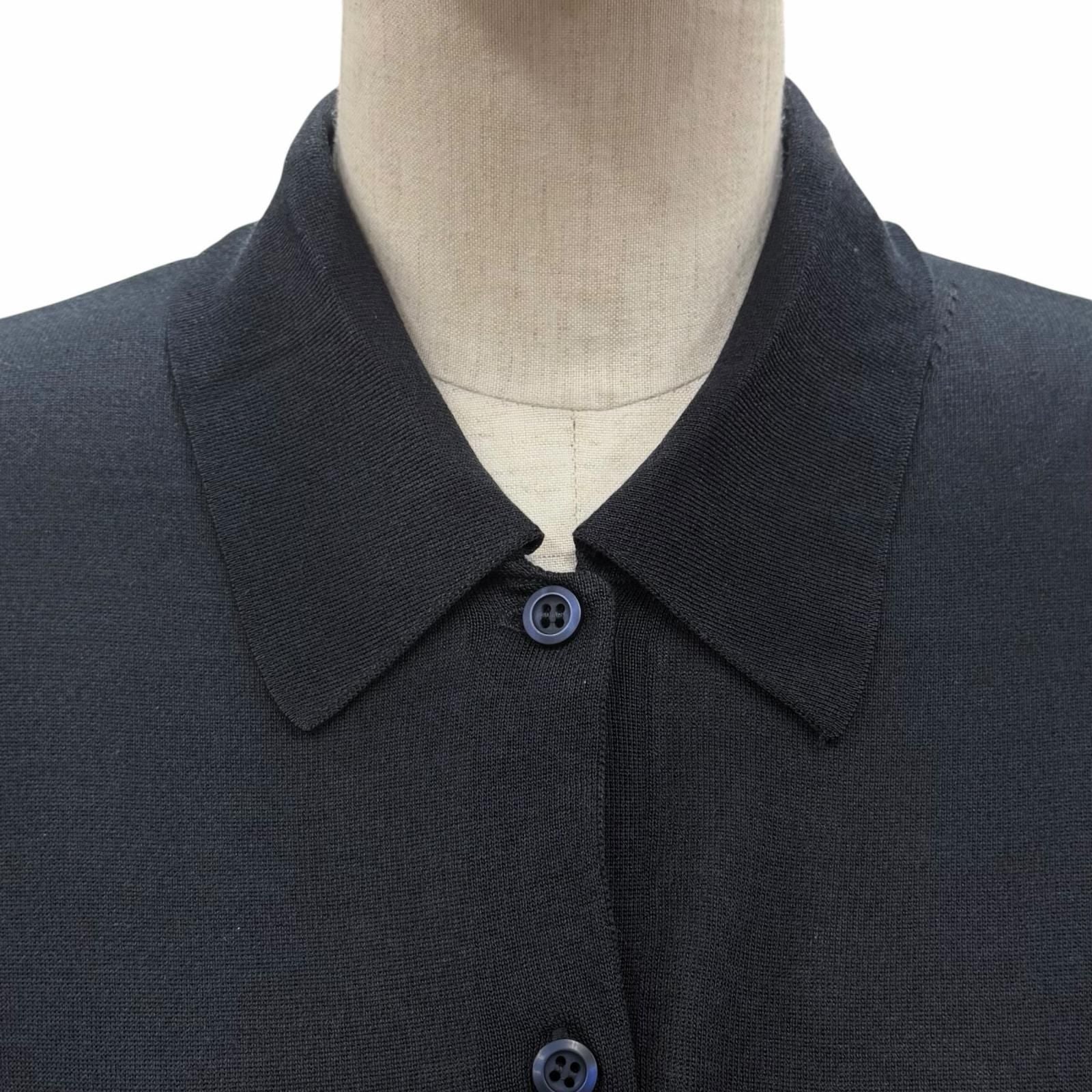 Prada Silk Cotton Collared 2-Way Long Sleeve Polo Shirt Knit Navy White 44 — view 6