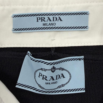 Prada Silk Cotton Collared 2-Way Long Sleeve Polo Shirt Knit Navy White 44 — view 8