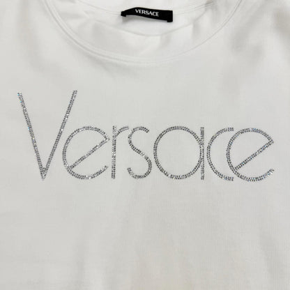 Versace Cotton 100% Logo Rhinestone Cropped Sweatshirt White 38 — view 5