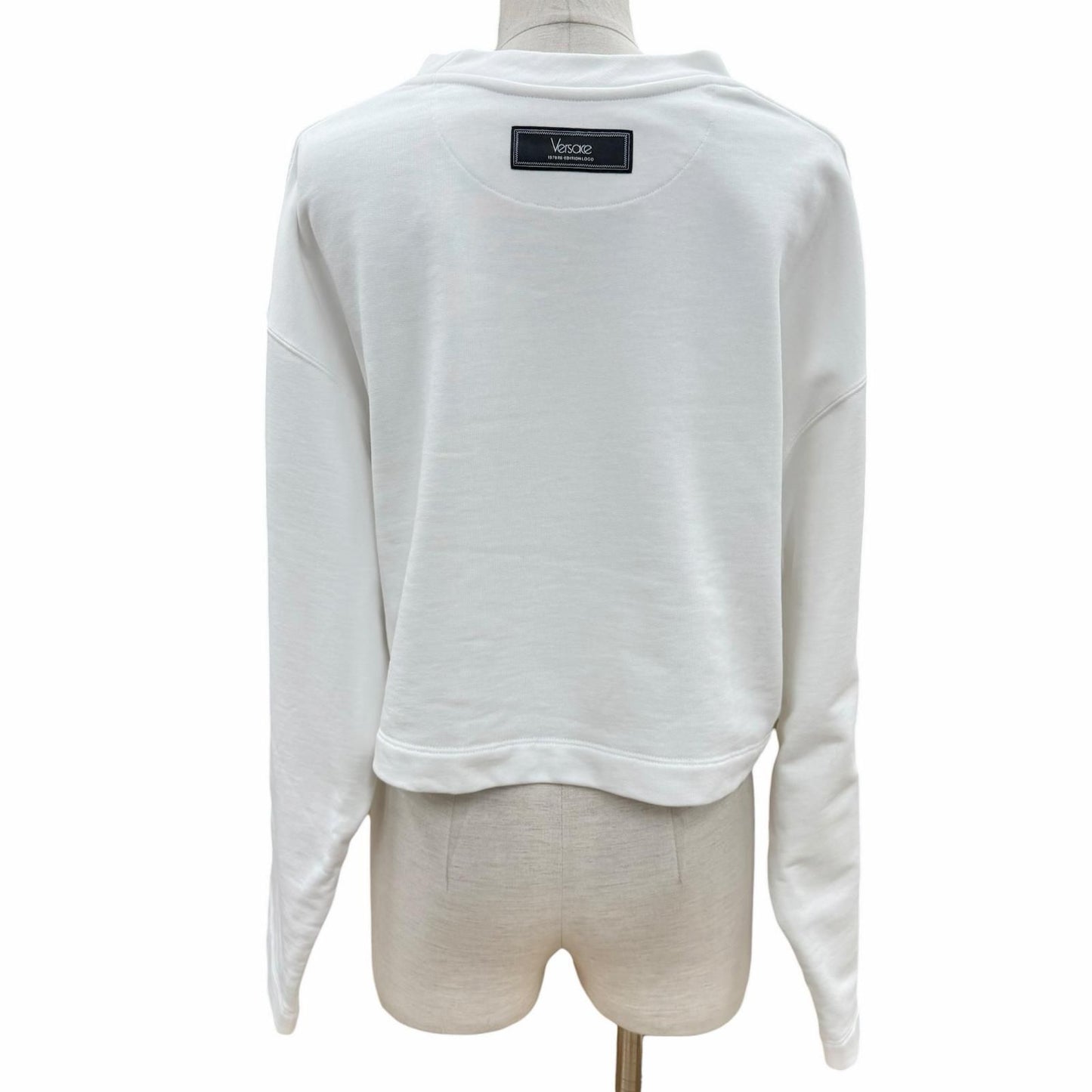 Versace Cotton 100% Logo Rhinestone Cropped Sweatshirt White 38 — view 3