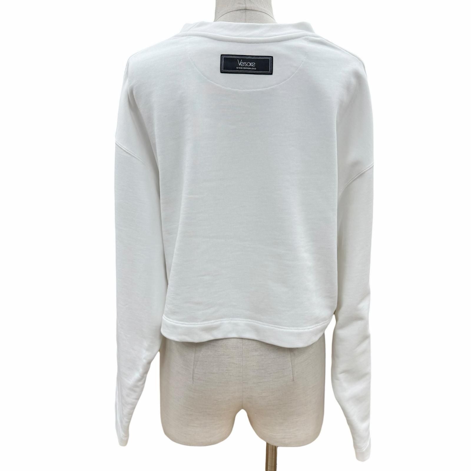 Versace Cotton 100% Logo Rhinestone Cropped Sweatshirt White 38 — view 3