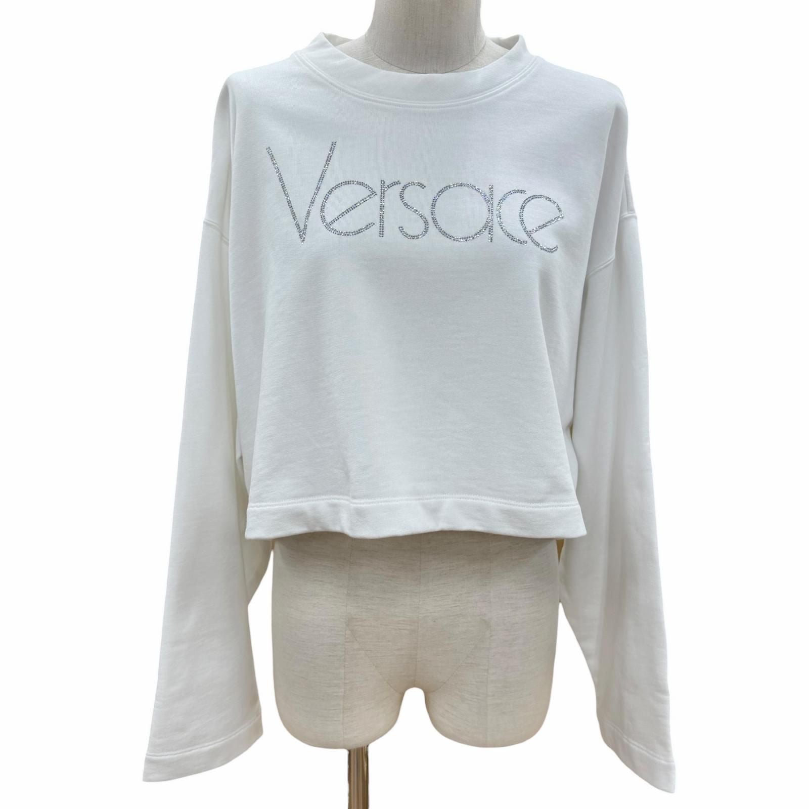 Versace Cotton 100% Logo Rhinestone Cropped Sweatshirt White 38