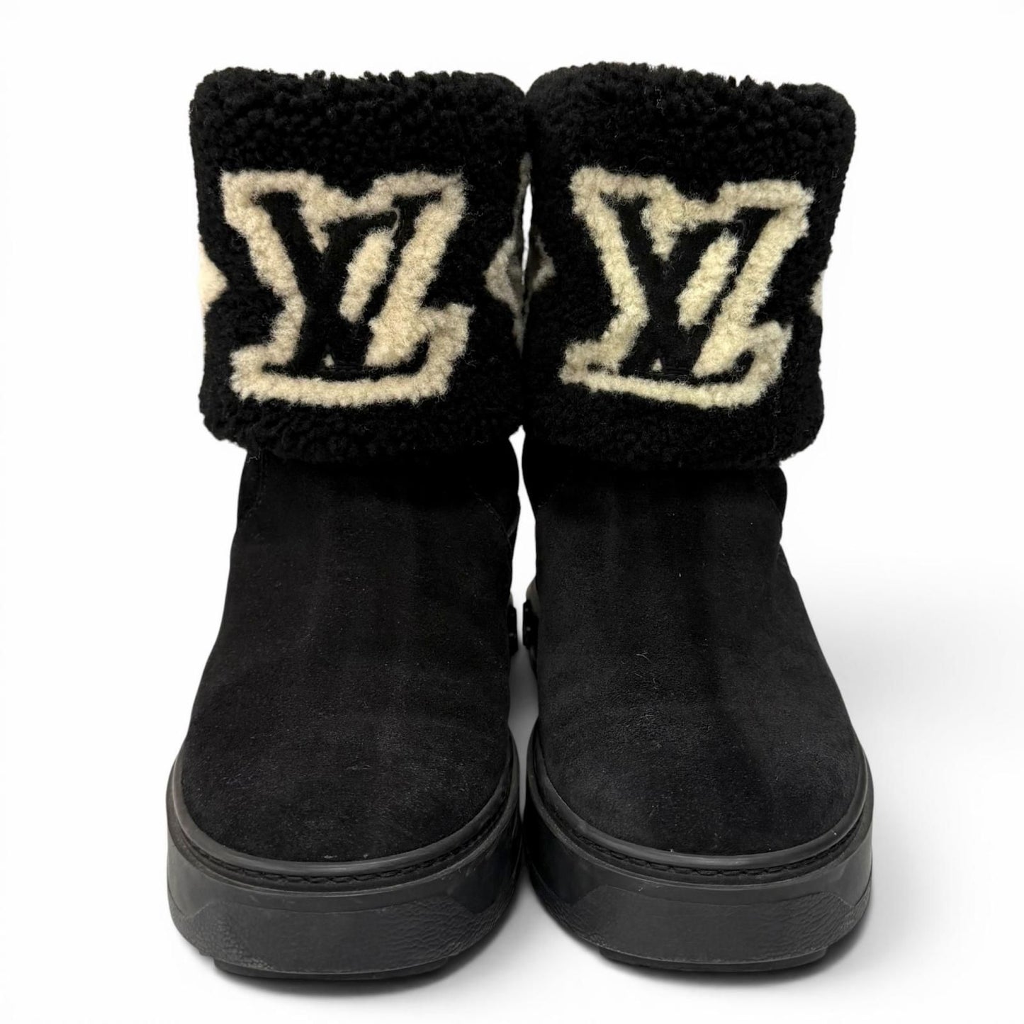 Louis Vuitton Snowdrop Line LV Logo Shearling Boots Black — view 3