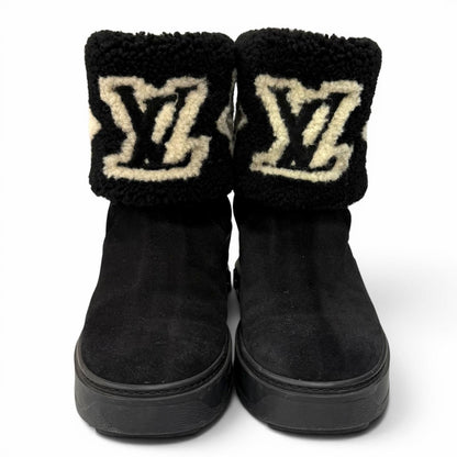 Louis Vuitton Snowdrop Line LV Logo Shearling Boots Black — view 3