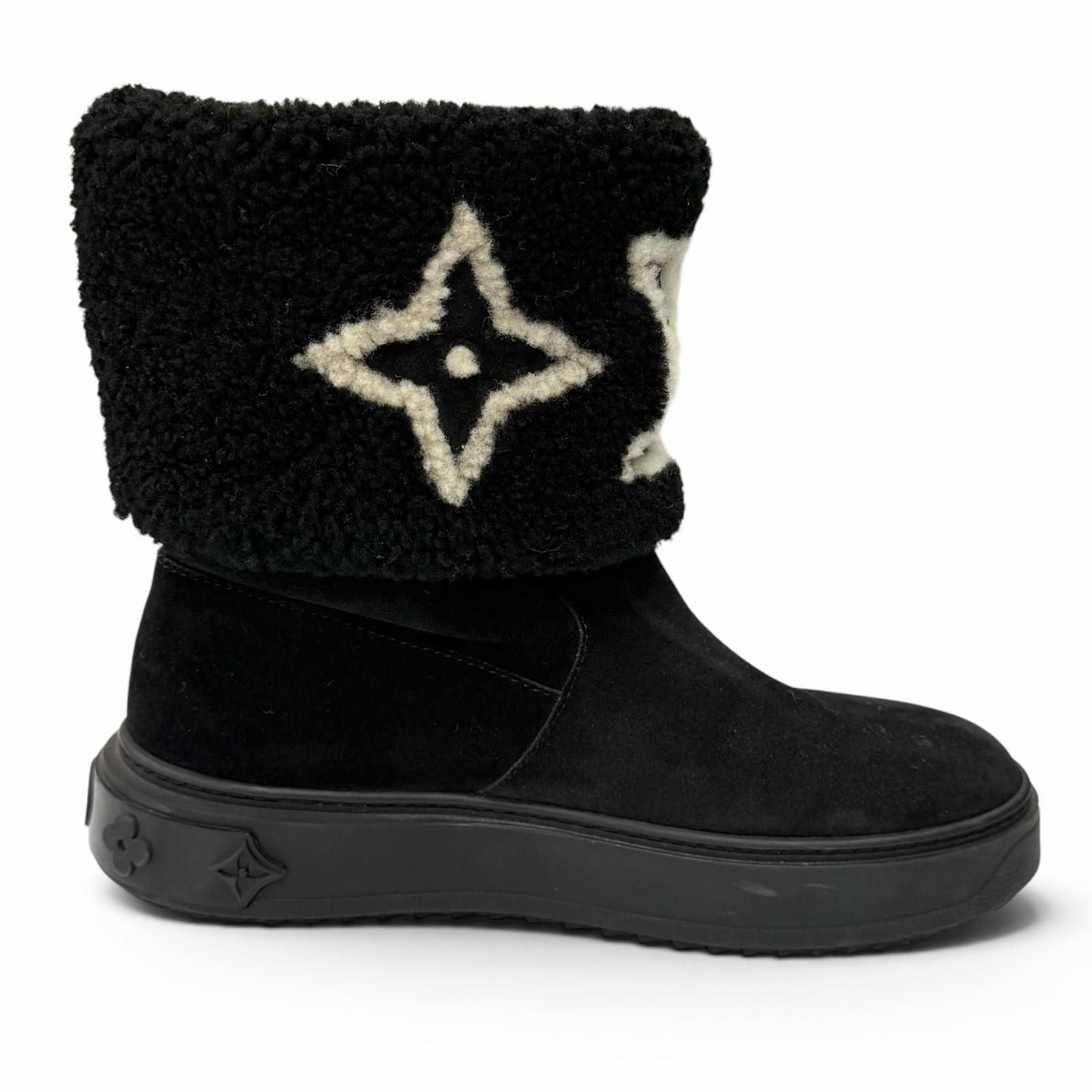 Louis Vuitton Snowdrop Line LV Logo Shearling Boots Black — view 5