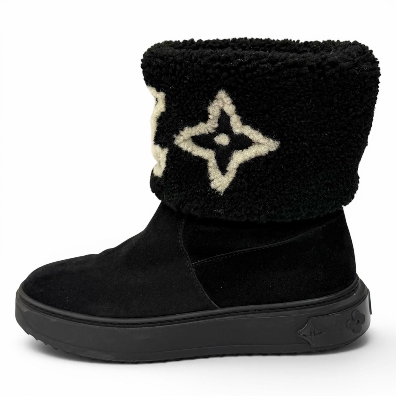 Louis Vuitton Snowdrop Line LV Logo Shearling Boots Black — view 4