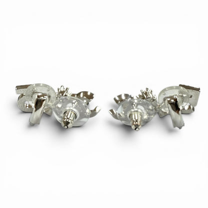 Chanel CC Logo Clover Rhinestone Earrings Silver — view 4
