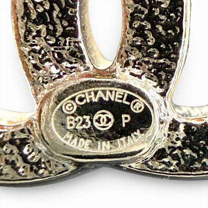 Chanel CC Logo Clover Rhinestone Earrings Silver — view 7