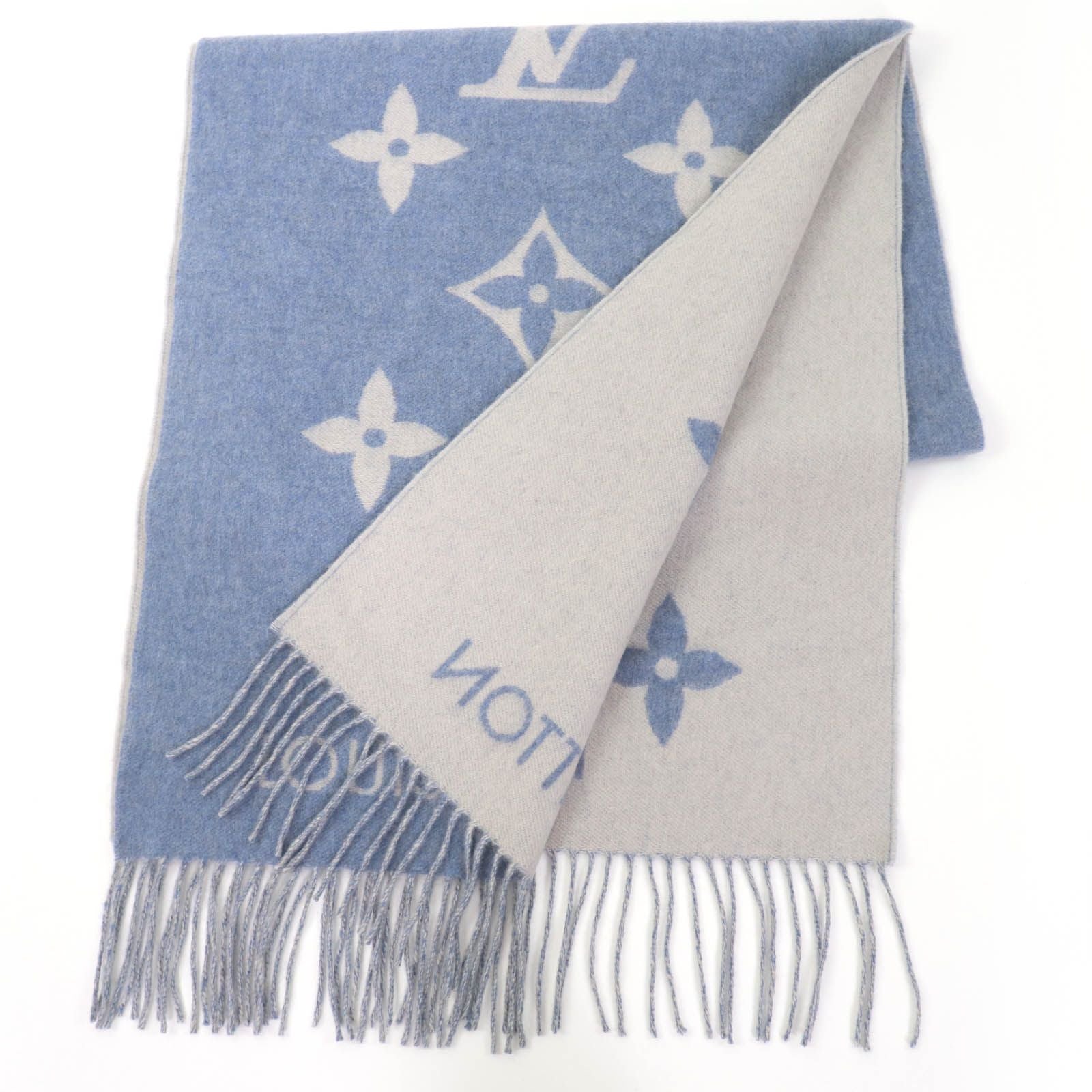 Louis Vuitton Echarpe Reykjavik Cashmere 100% Monogram Scarf Light Blue — view 2