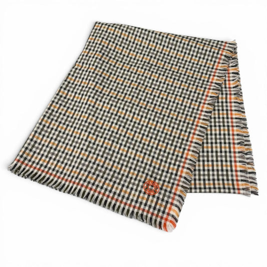 Hermes Ecose Cashmere Silk Blend Logo Embroidered with Fringe Large Shawl Multi