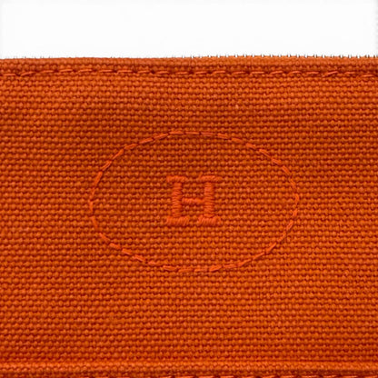 Hermes Bolide Pouch Cotton 100% Silver Embroidered Makeup Orange — view 7