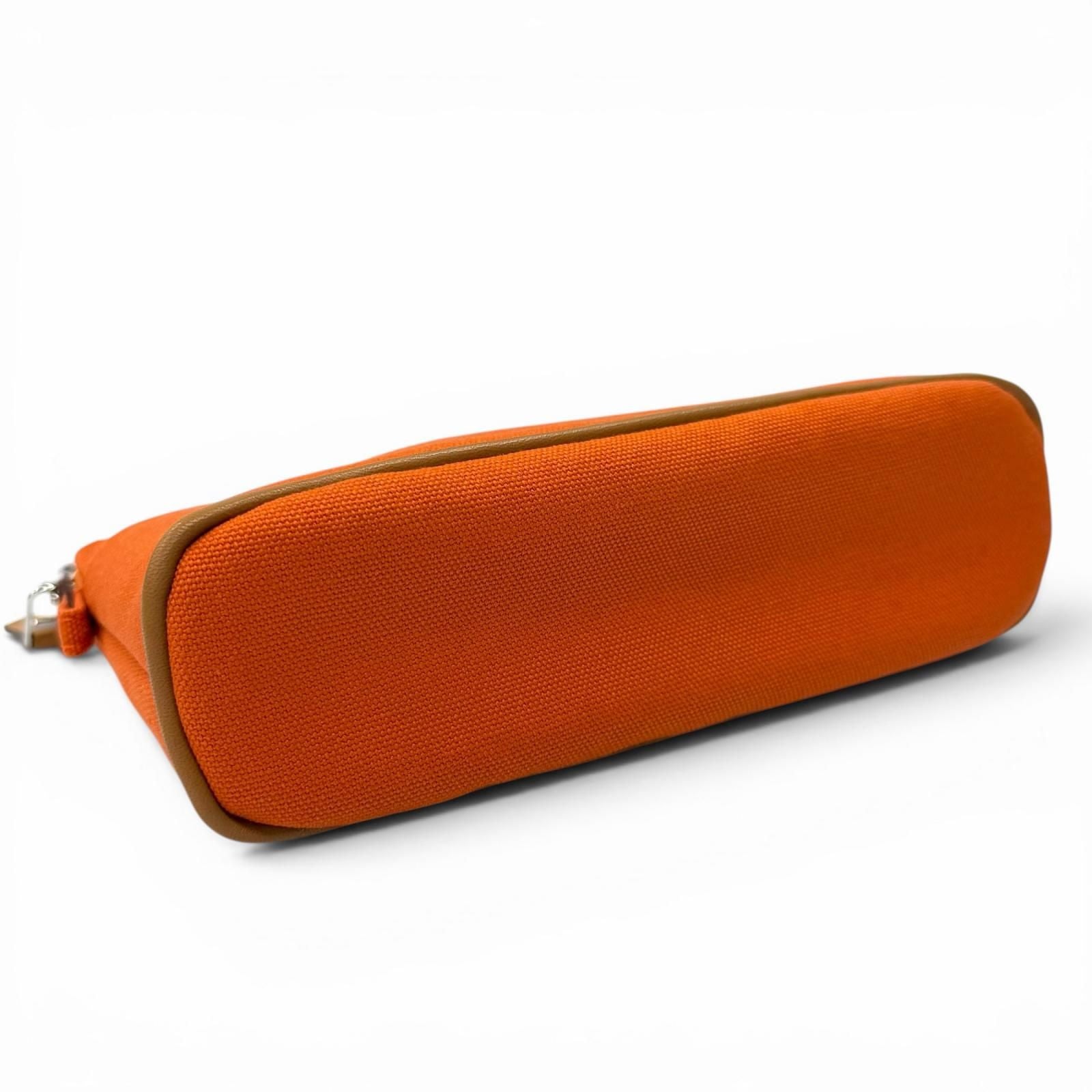 Hermes Bolide Pouch Cotton 100% Silver Embroidered Makeup Orange — view 3