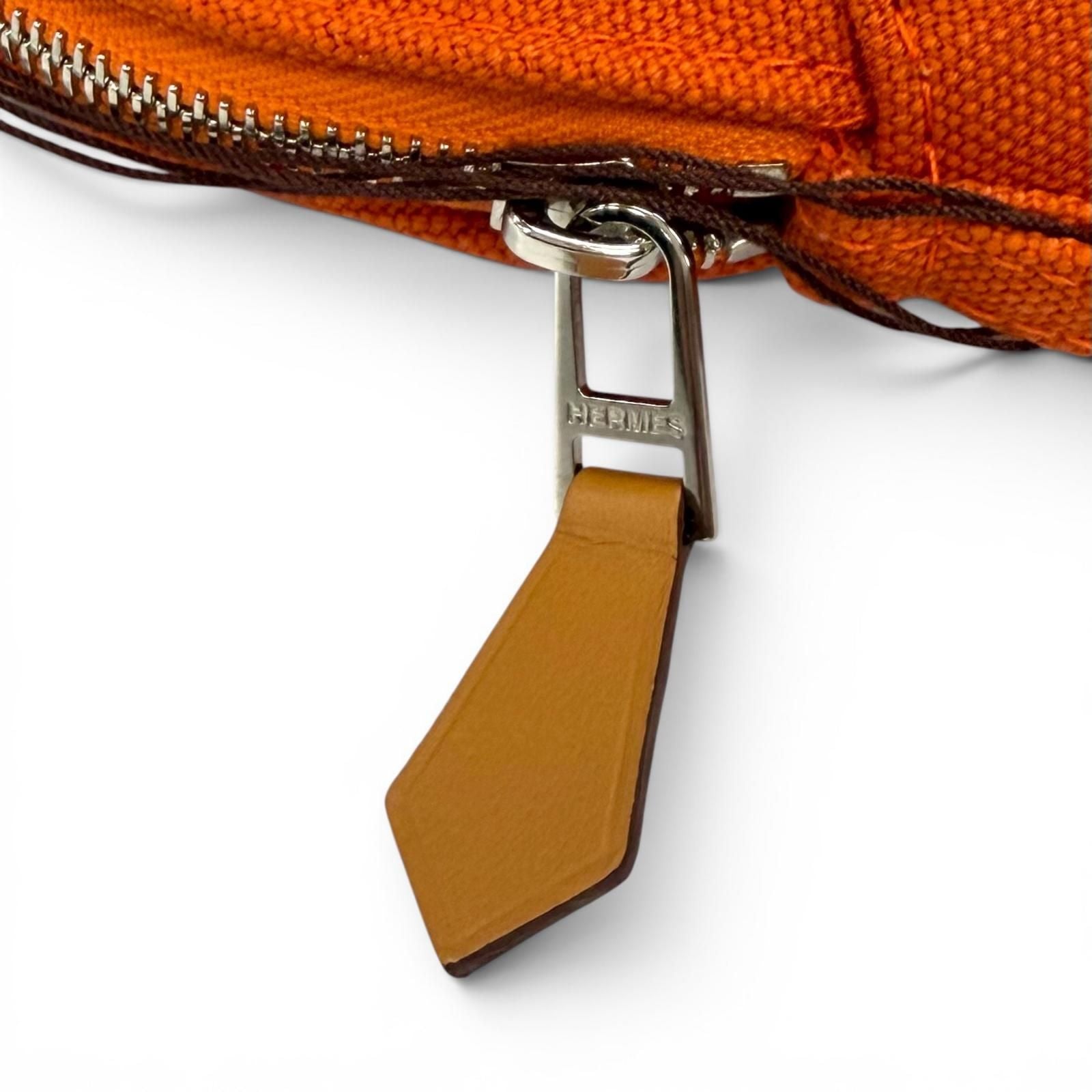 Hermes Bolide Pouch Cotton 100% Silver Embroidered Makeup Orange — view 6