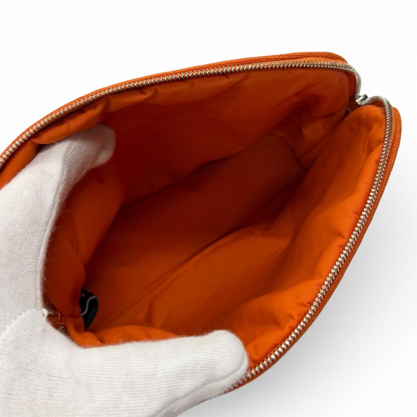 Hermes Bolide Pouch Cotton 100% Silver Embroidered Makeup Orange — view 4