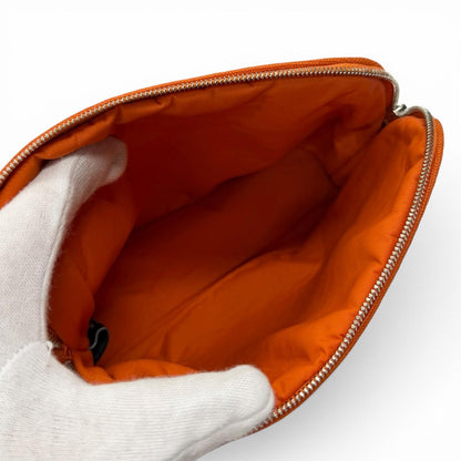 Hermes Bolide Pouch Cotton 100% Silver Embroidered Makeup Orange — view 4
