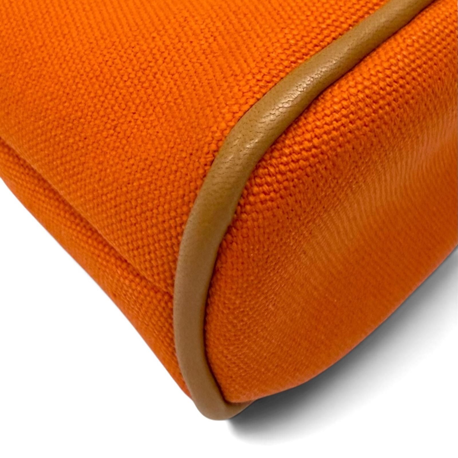 Hermes Bolide Pouch Cotton 100% Silver Embroidered Makeup Orange — view 5