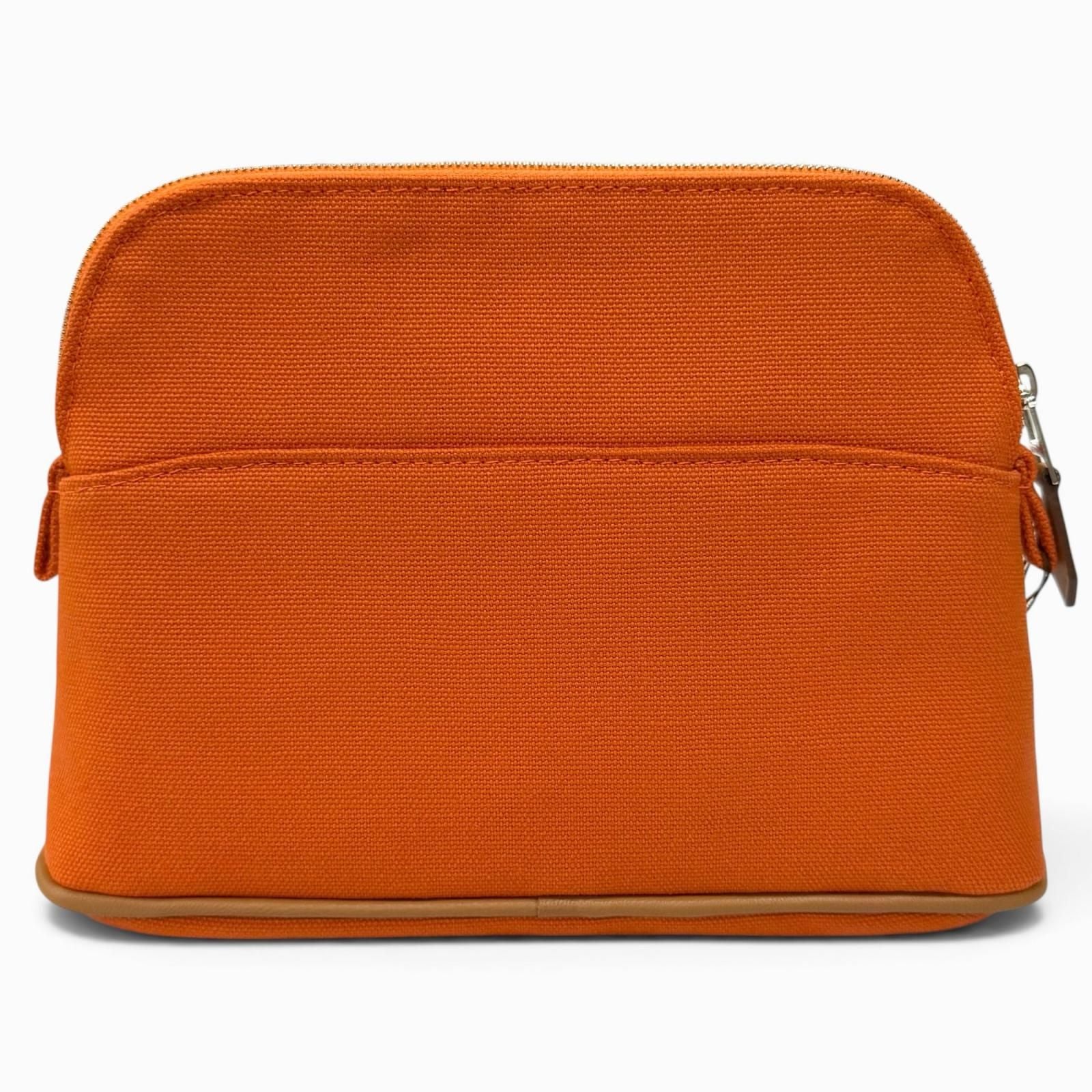 Hermes Bolide Pouch Cotton 100% Silver Embroidered Makeup Orange — view 2
