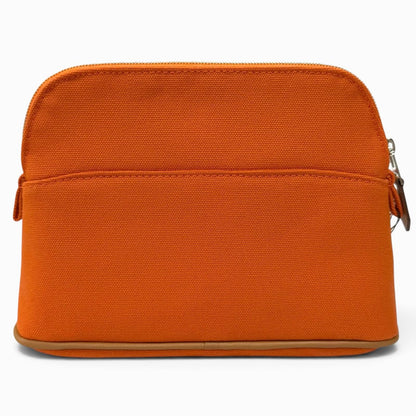 Hermes Bolide Pouch Cotton 100% Silver Embroidered Makeup Orange — view 2