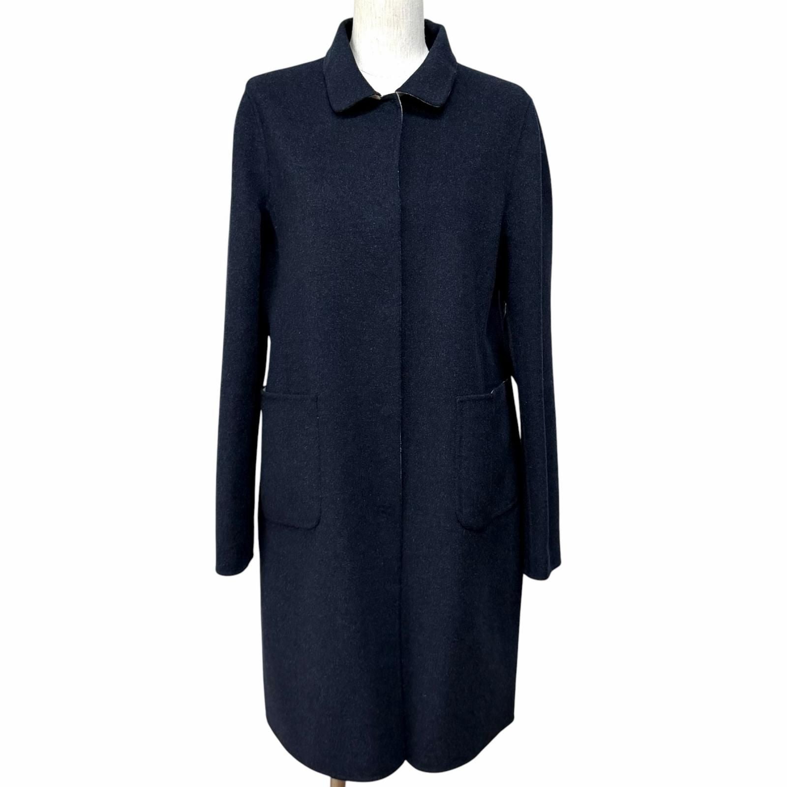 Max Mara Weekend Maxmara Reversible Wool Coat Navy Beige 44