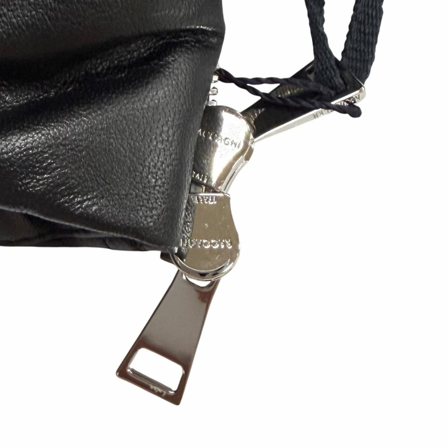 Moncler Adib Logo Button Zip UP Leather Down Jacket Black 1 Garment Hanger — view 7