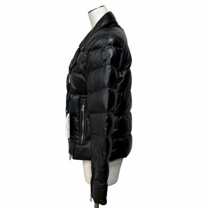 Moncler Adib Logo Button Zip UP Leather Down Jacket Black 1 Garment Hanger — view 2