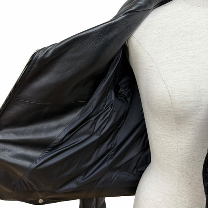 Moncler Adib Logo Button Zip UP Leather Down Jacket Black 1 Garment Hanger — view 5