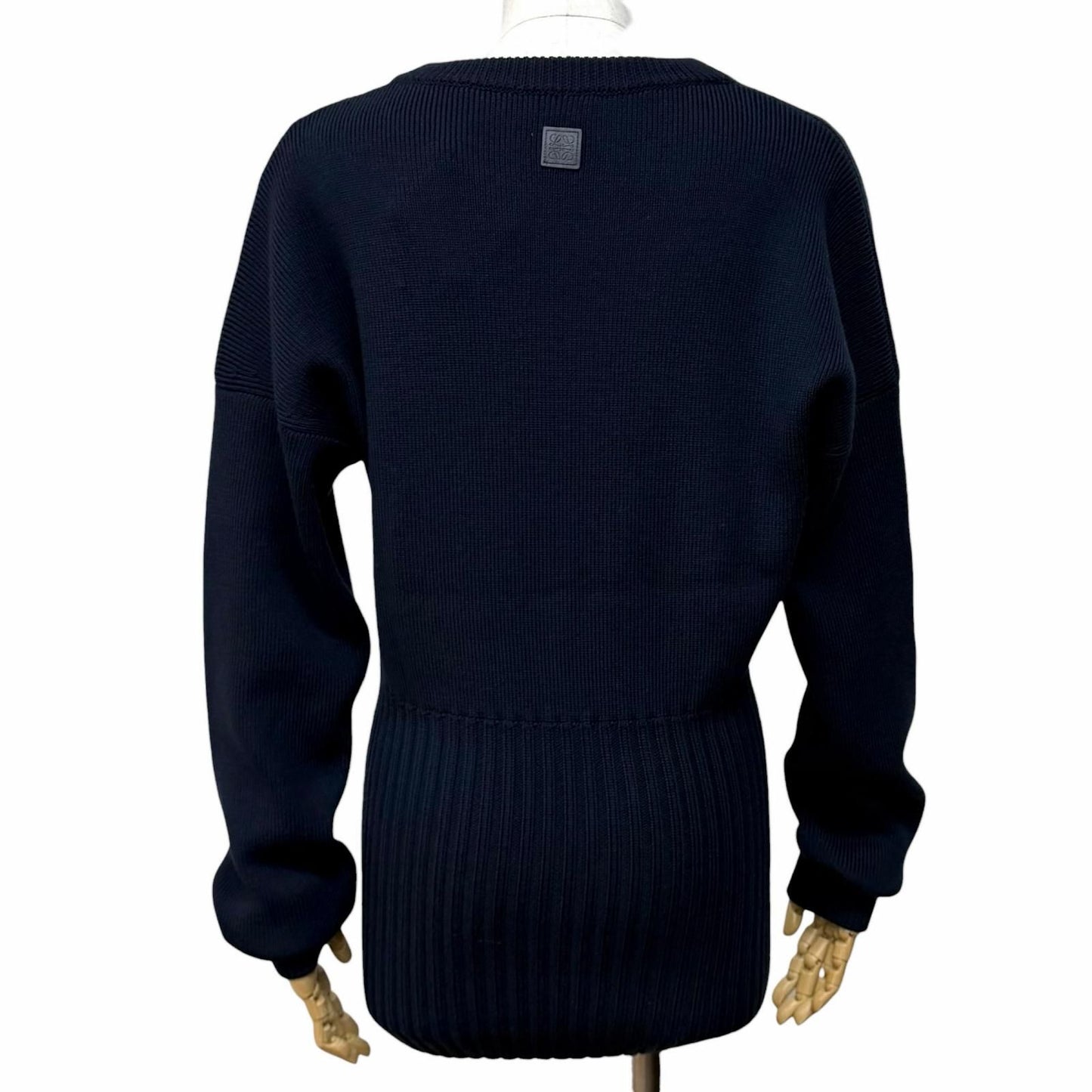Loewe Wool Anag Lambskin Patch Crew Neck Long Sleeve Knit Navy Sweater — view 3