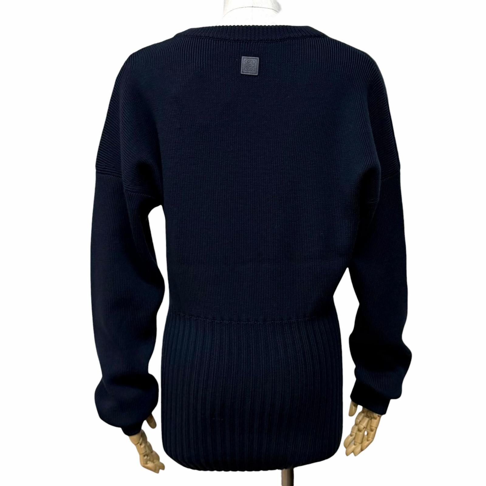 Loewe Wool Anag Lambskin Patch Crew Neck Long Sleeve Knit Navy Sweater — view 3