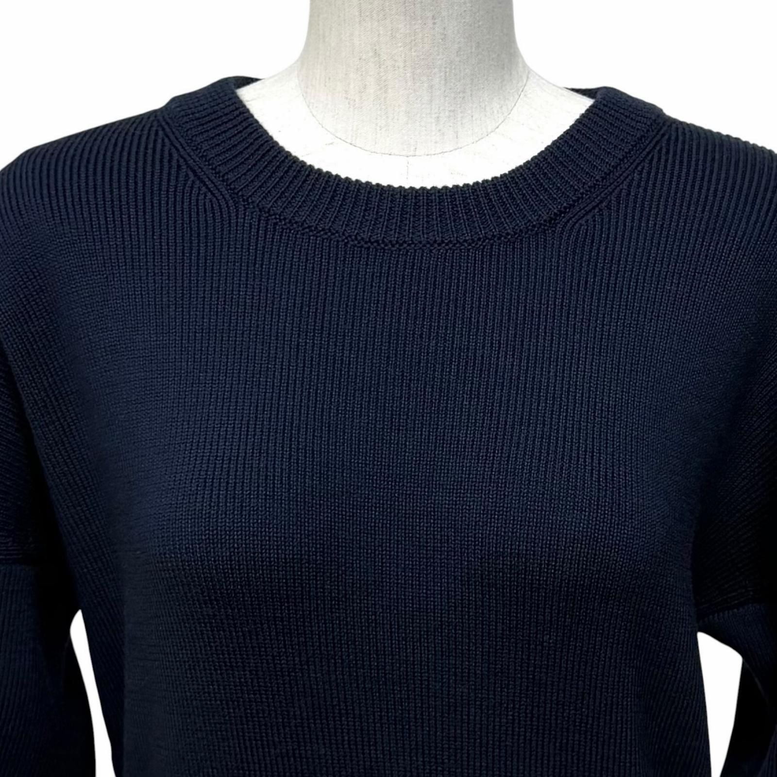 Loewe Wool Anag Lambskin Patch Crew Neck Long Sleeve Knit Navy Sweater — view 4