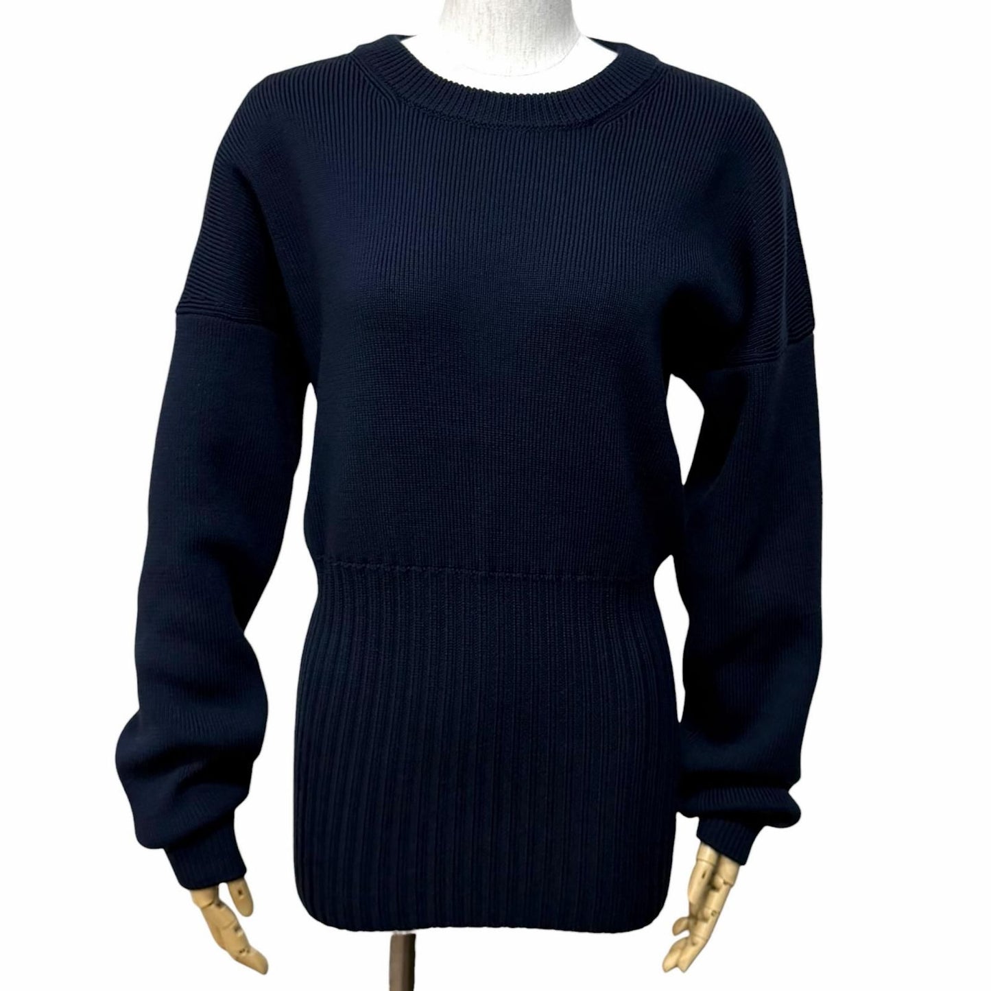 Loewe Wool Anag Lambskin Patch Crew Neck Long Sleeve Knit Navy Sweater