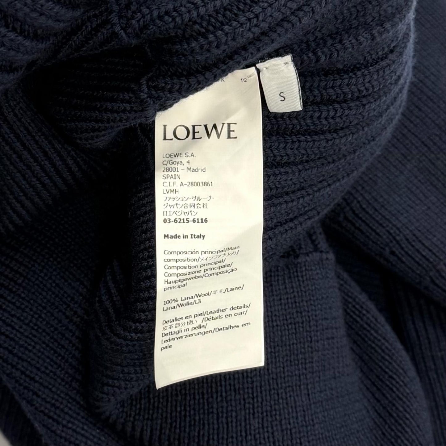 Loewe Wool Anag Lambskin Patch Crew Neck Long Sleeve Knit Navy Sweater — view 6
