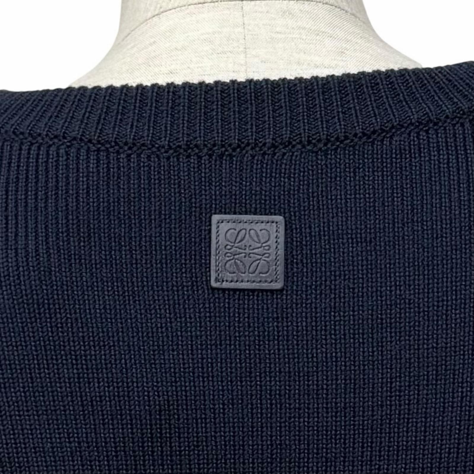 Loewe Wool Anag Lambskin Patch Crew Neck Long Sleeve Knit Navy Sweater — view 5