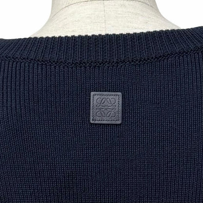 Loewe Wool Anag Lambskin Patch Crew Neck Long Sleeve Knit Navy Sweater — view 5