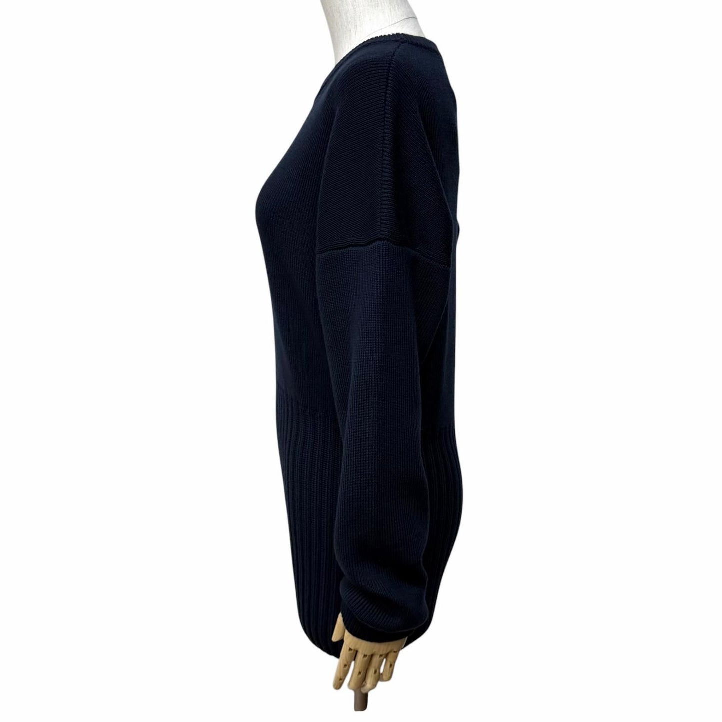 Loewe Wool Anag Lambskin Patch Crew Neck Long Sleeve Knit Navy Sweater — view 2