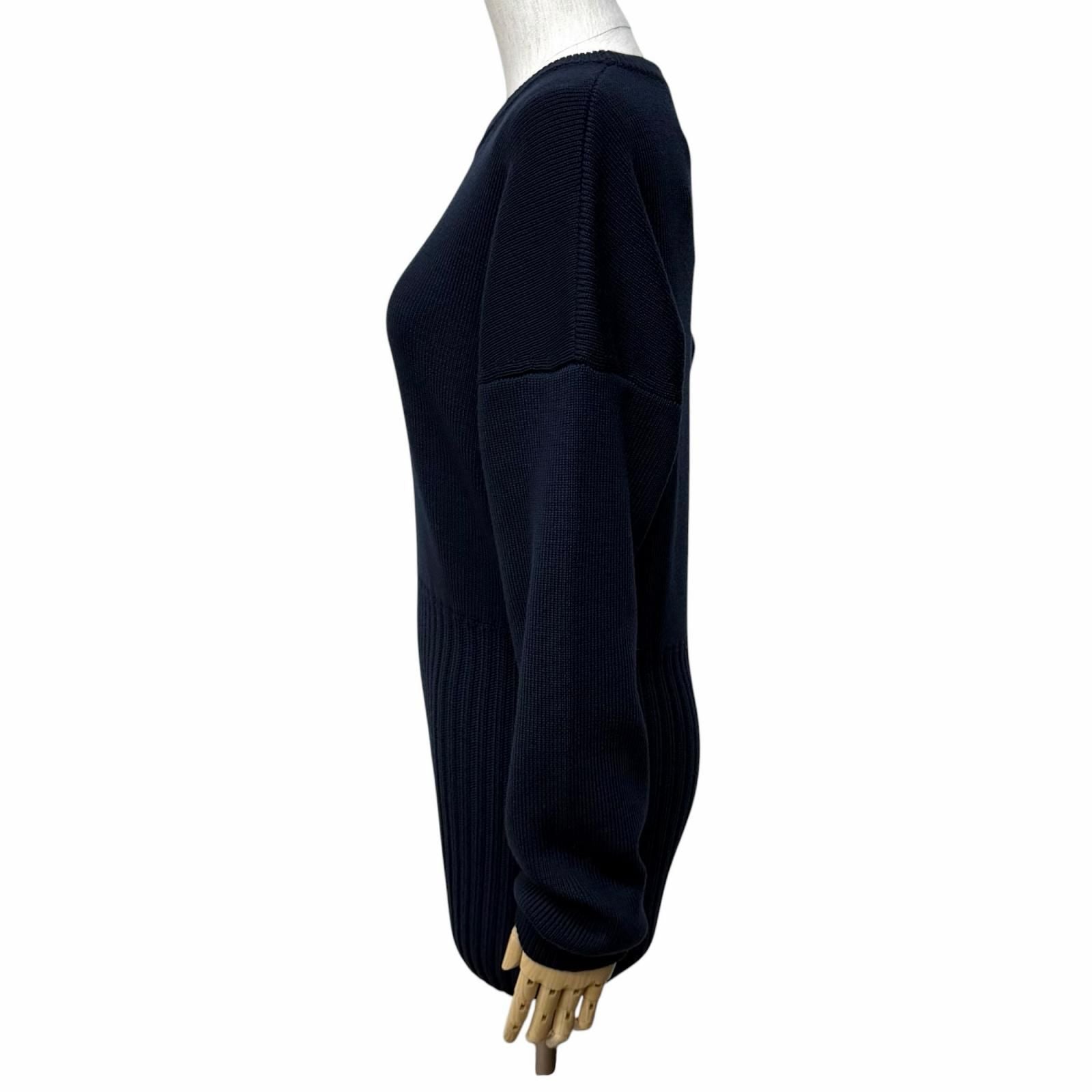 Loewe Wool Anag Lambskin Patch Crew Neck Long Sleeve Knit Navy Sweater — view 2