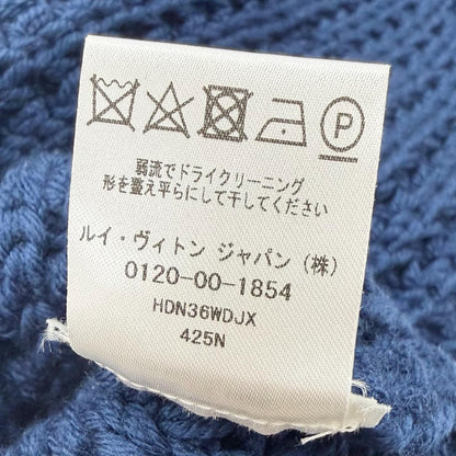 Louis Vuitton Wool Cowhide Waffle Knit Slit Gaston Leather Patch Neck Blue XL — view 9