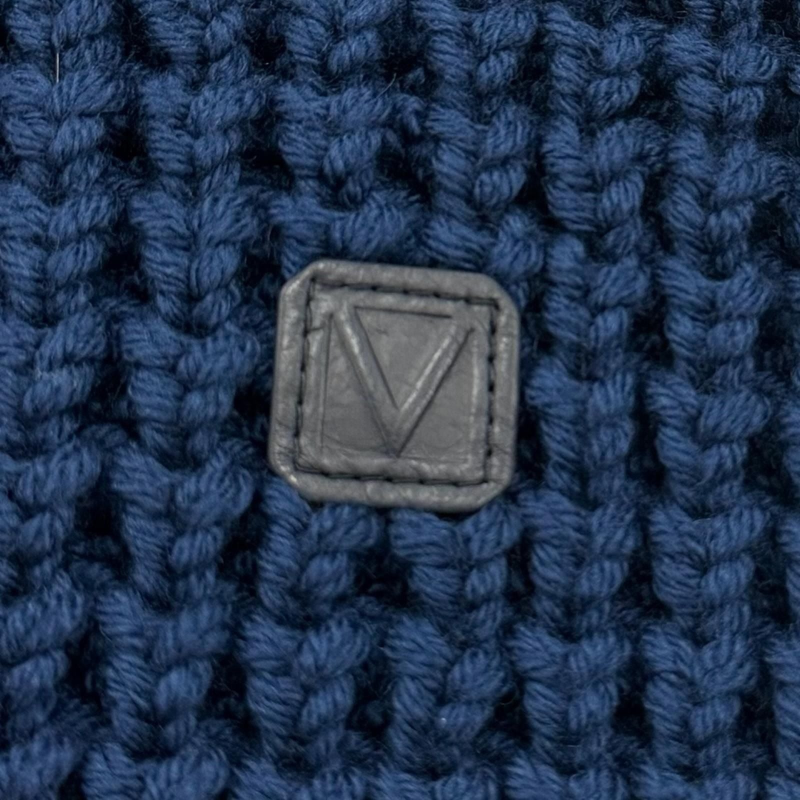 Louis Vuitton Wool Cowhide Waffle Knit Slit Gaston Leather Patch Neck Blue XL — view 5