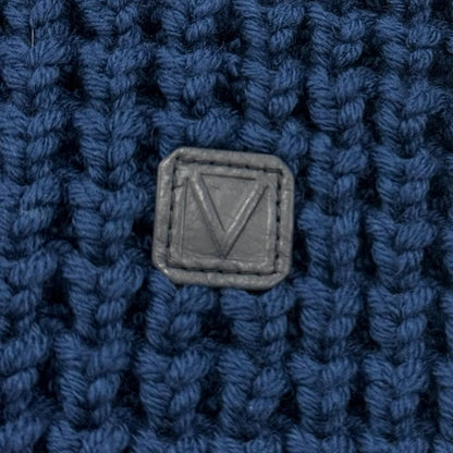 Louis Vuitton Wool Cowhide Waffle Knit Slit Gaston Leather Patch Neck Blue XL — view 5