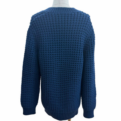 Louis Vuitton Wool Cowhide Waffle Knit Slit Gaston Leather Patch Neck Blue XL — view 4