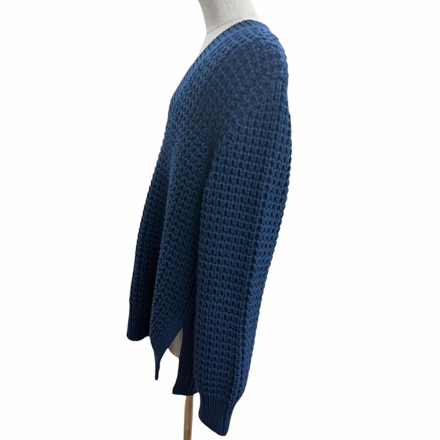 Louis Vuitton Wool Cowhide Waffle Knit Slit Gaston Leather Patch Neck Blue XL — view 3