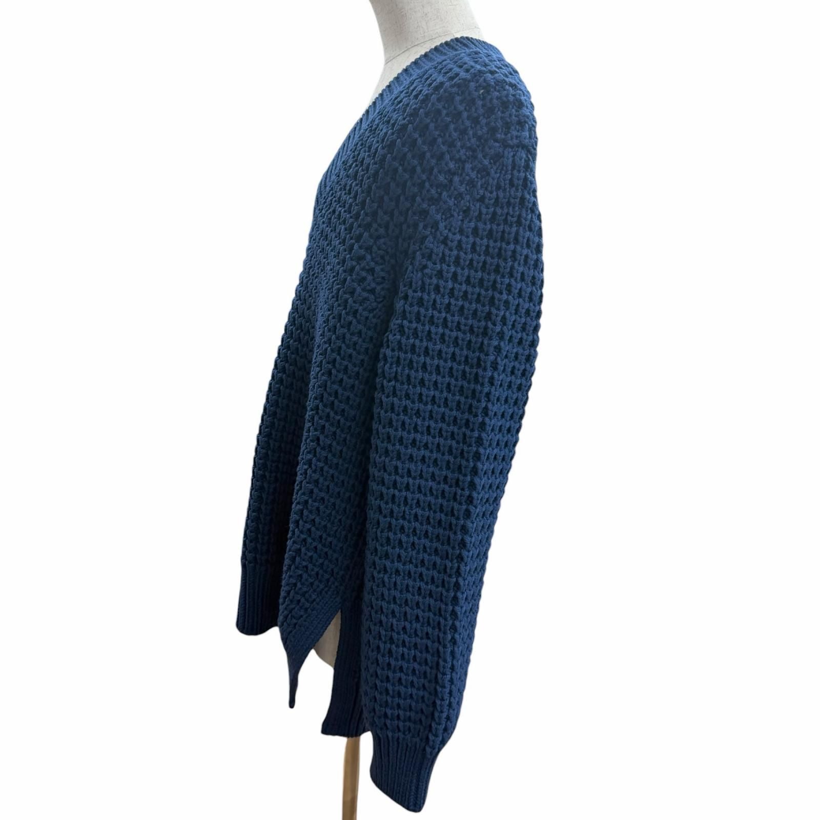 Louis Vuitton Wool Cowhide Waffle Knit Slit Gaston Leather Patch Neck Blue XL — view 3