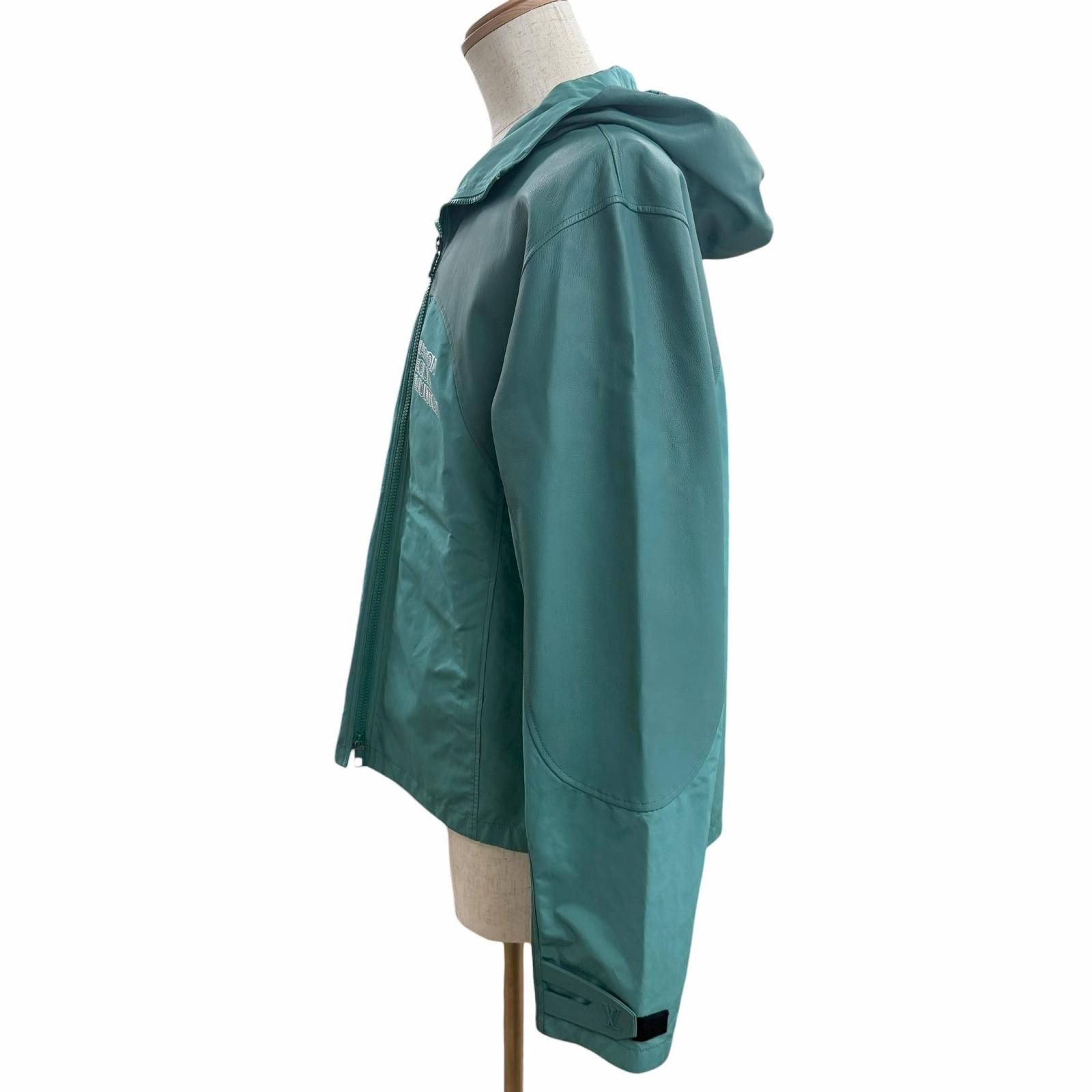 Louis Vuitton Leather Trim Zip Up Jacket Turquoise Blue 48 — view 3