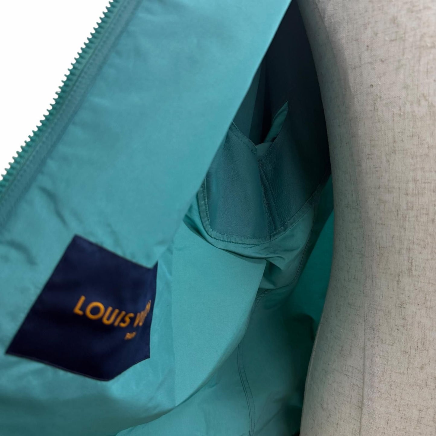 Louis Vuitton Leather Trim Zip Up Jacket Turquoise Blue 48 — view 5