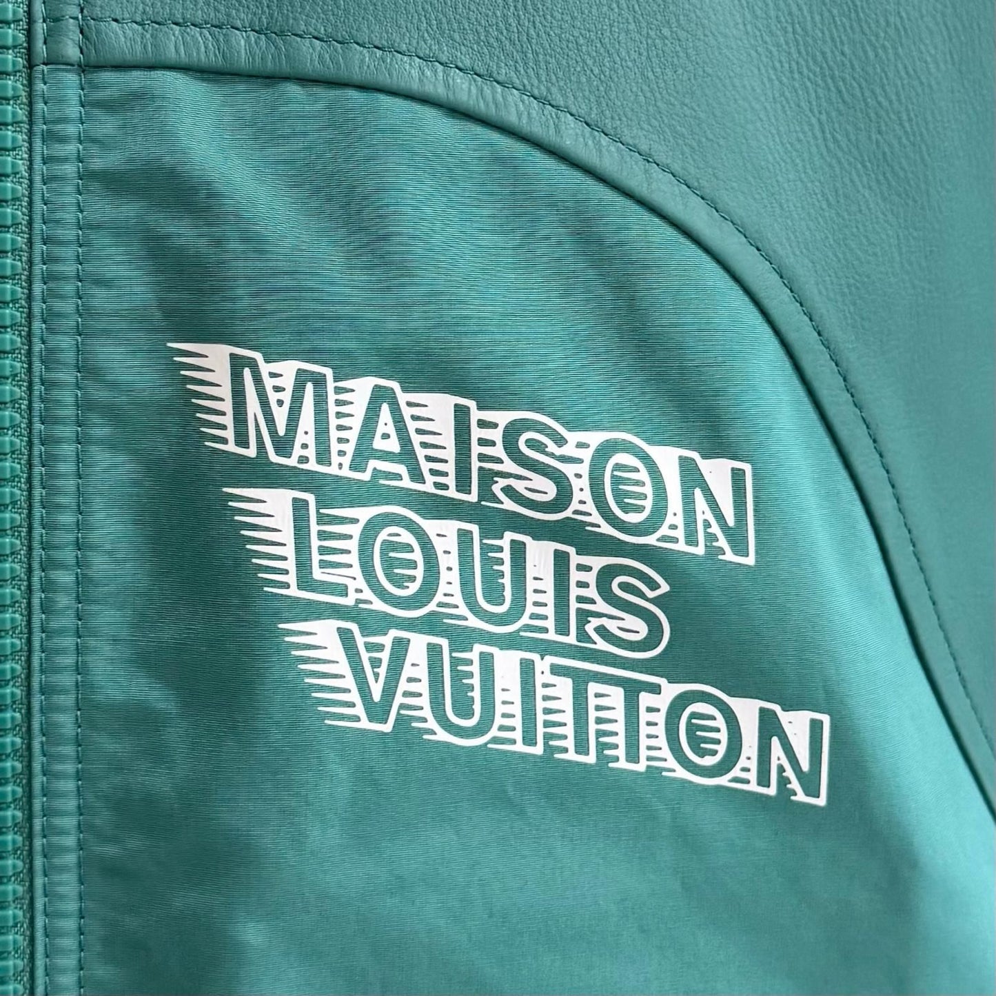Louis Vuitton Leather Trim Zip Up Jacket Turquoise Blue 48 — view 6