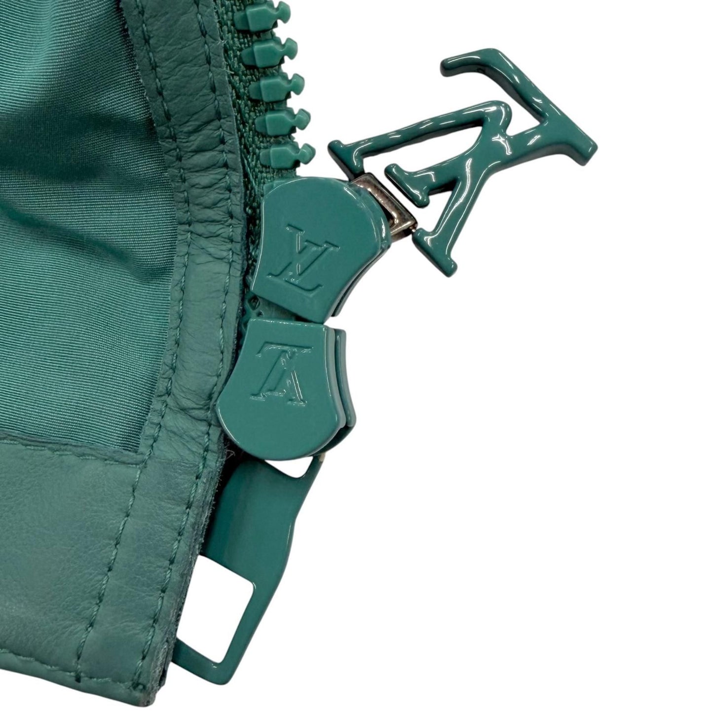 Louis Vuitton Leather Trim Zip Up Jacket Turquoise Blue 48 — view 7